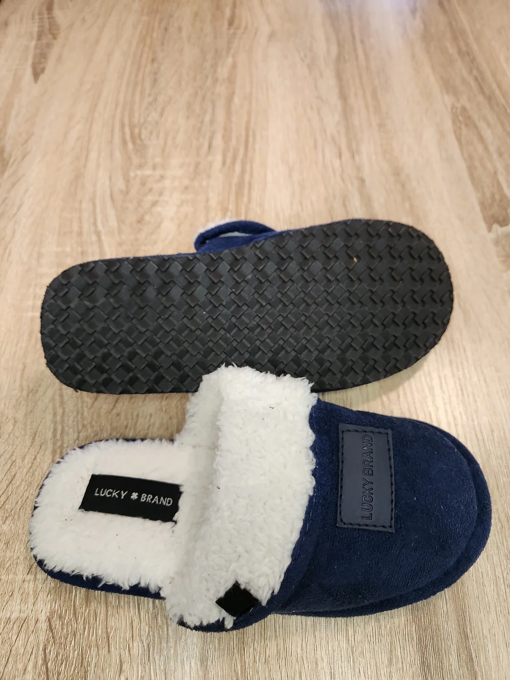 Lucky Brand Navy Faux-Suede Shearling Slippers
